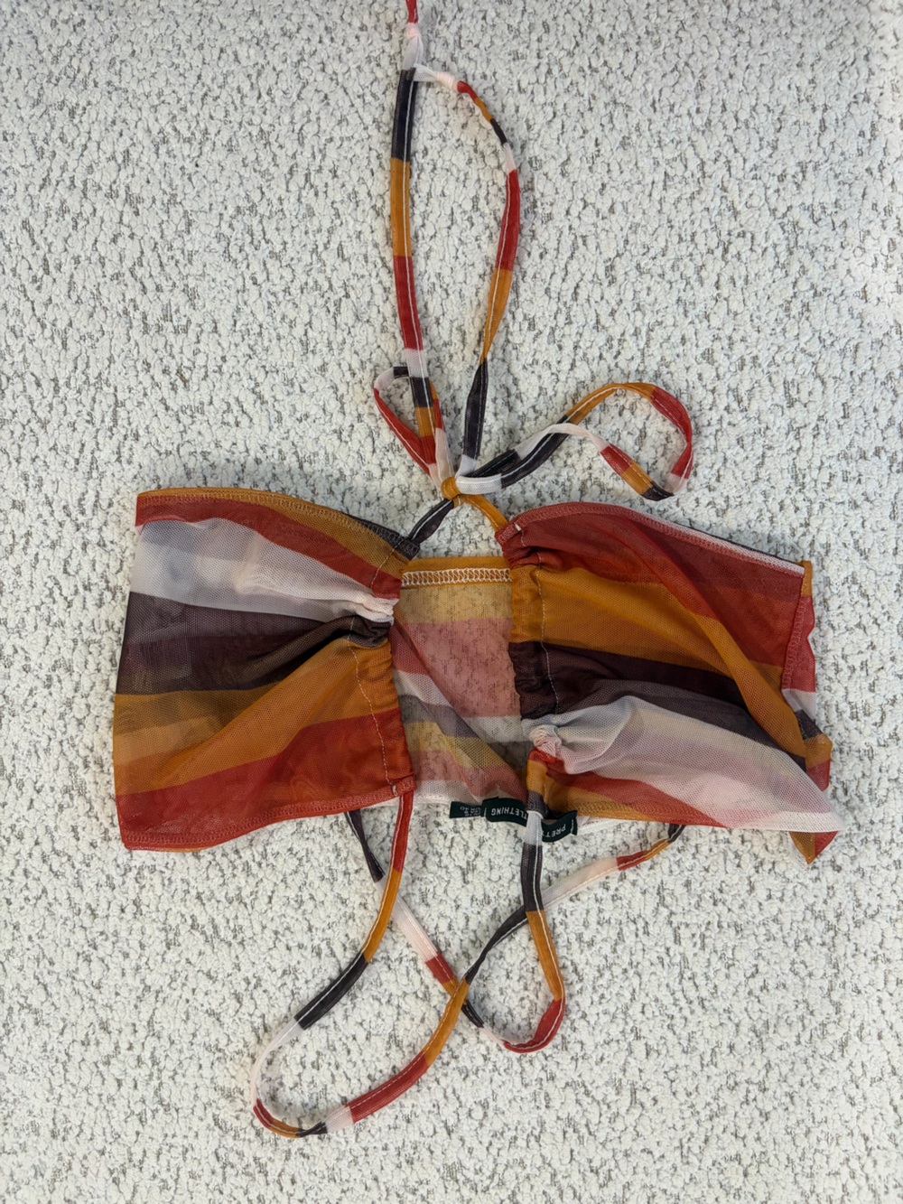 PrettyLittleThing Striped Mesh Tie-Back Crop Top in Rust Multi